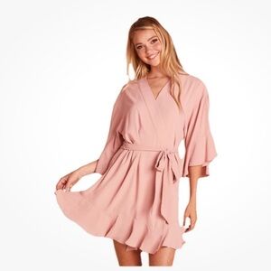 BIRDY GREY Kenny Dusty Rose Ruffle Wrap ROBE, Cover Up Loungewear, XS/S NWT